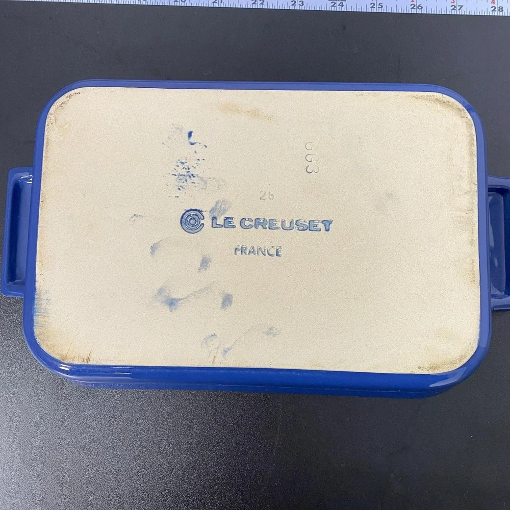 Le Creuset Rectangular Baking Dish 10x7x2 Blue Ceramic Pan France Bakeware